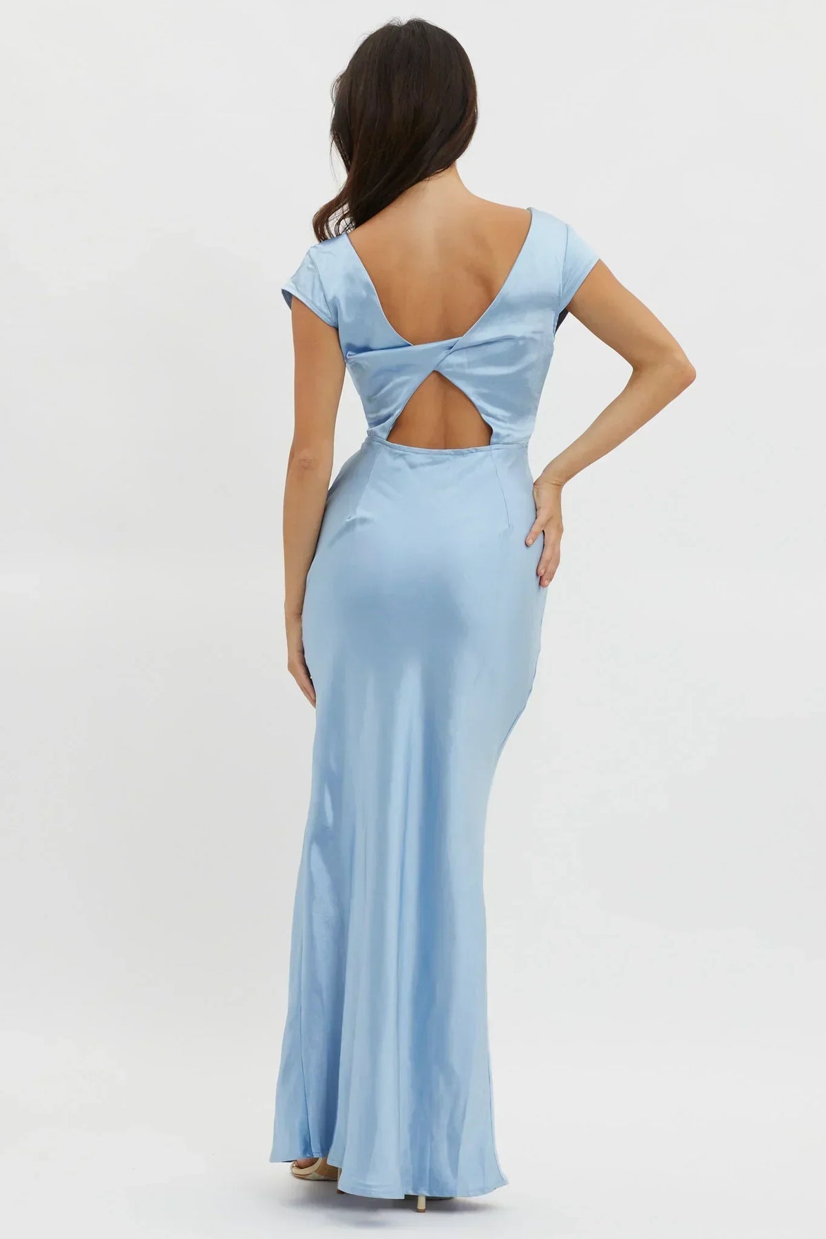 Robe midi torsadée dos en V Lucinda bleue
