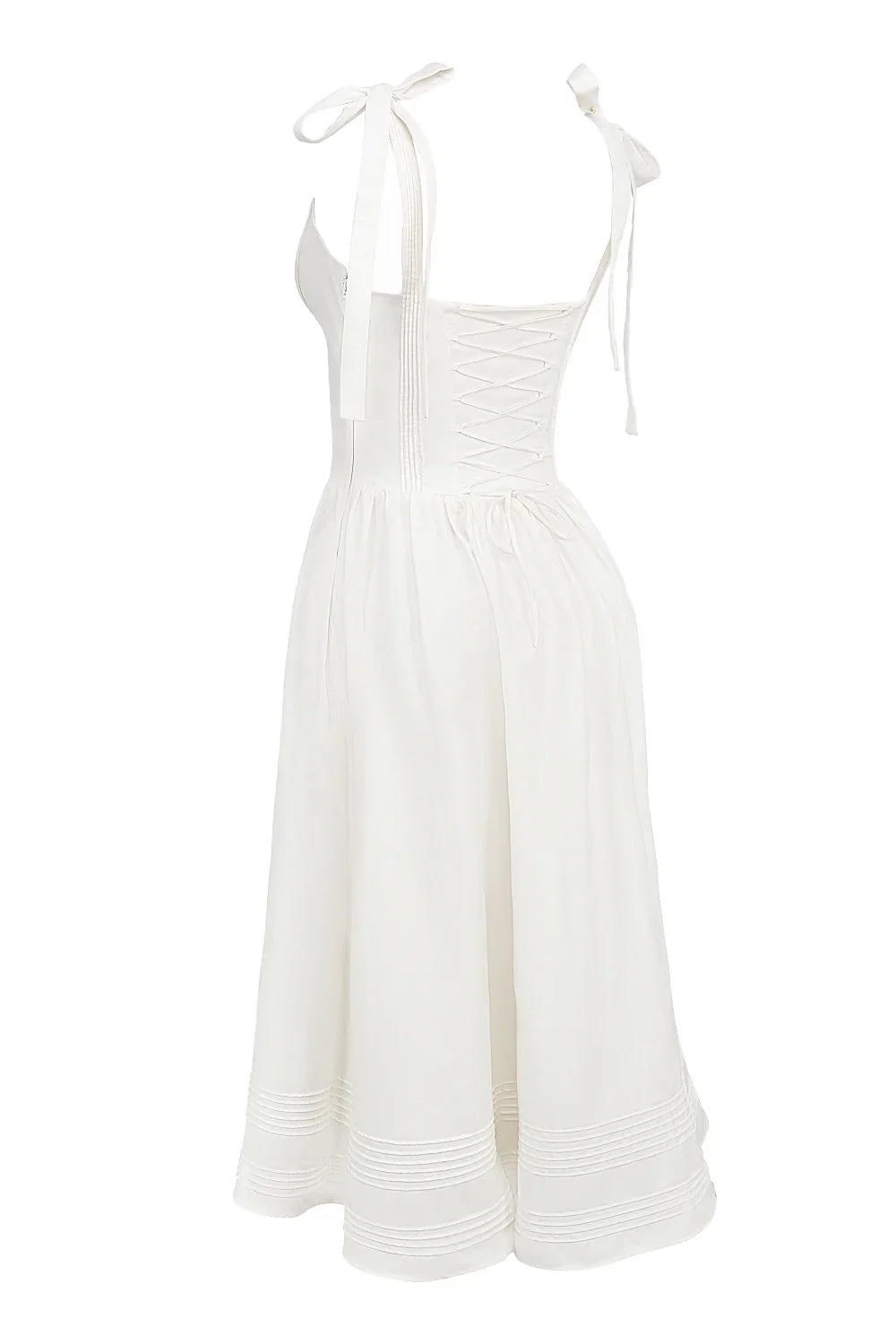 robe chasuble mi-longue en coton blanc à plis nervurés
