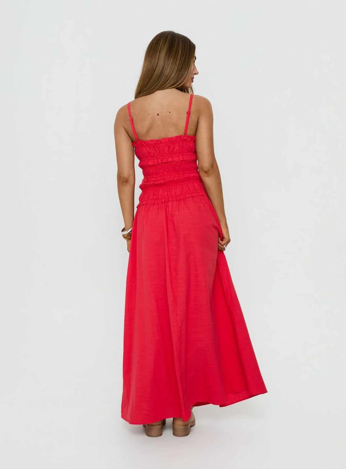 Robe longue froncée Rubiella rouge