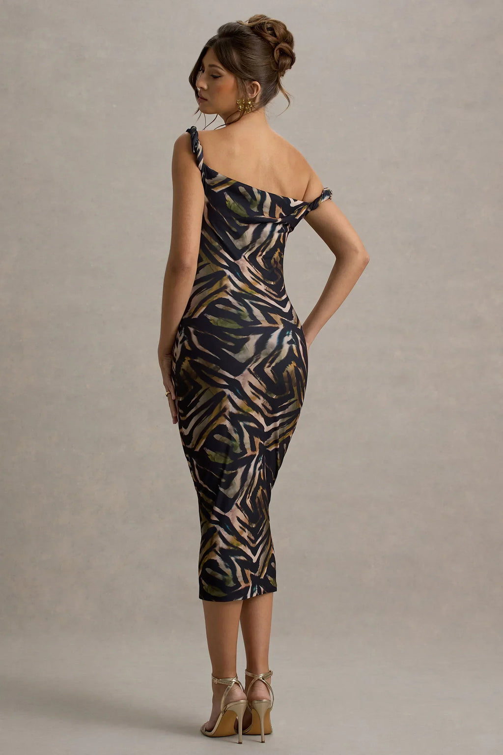 Nora | Robe midi asymétrique torsadée à imprimé zèbre