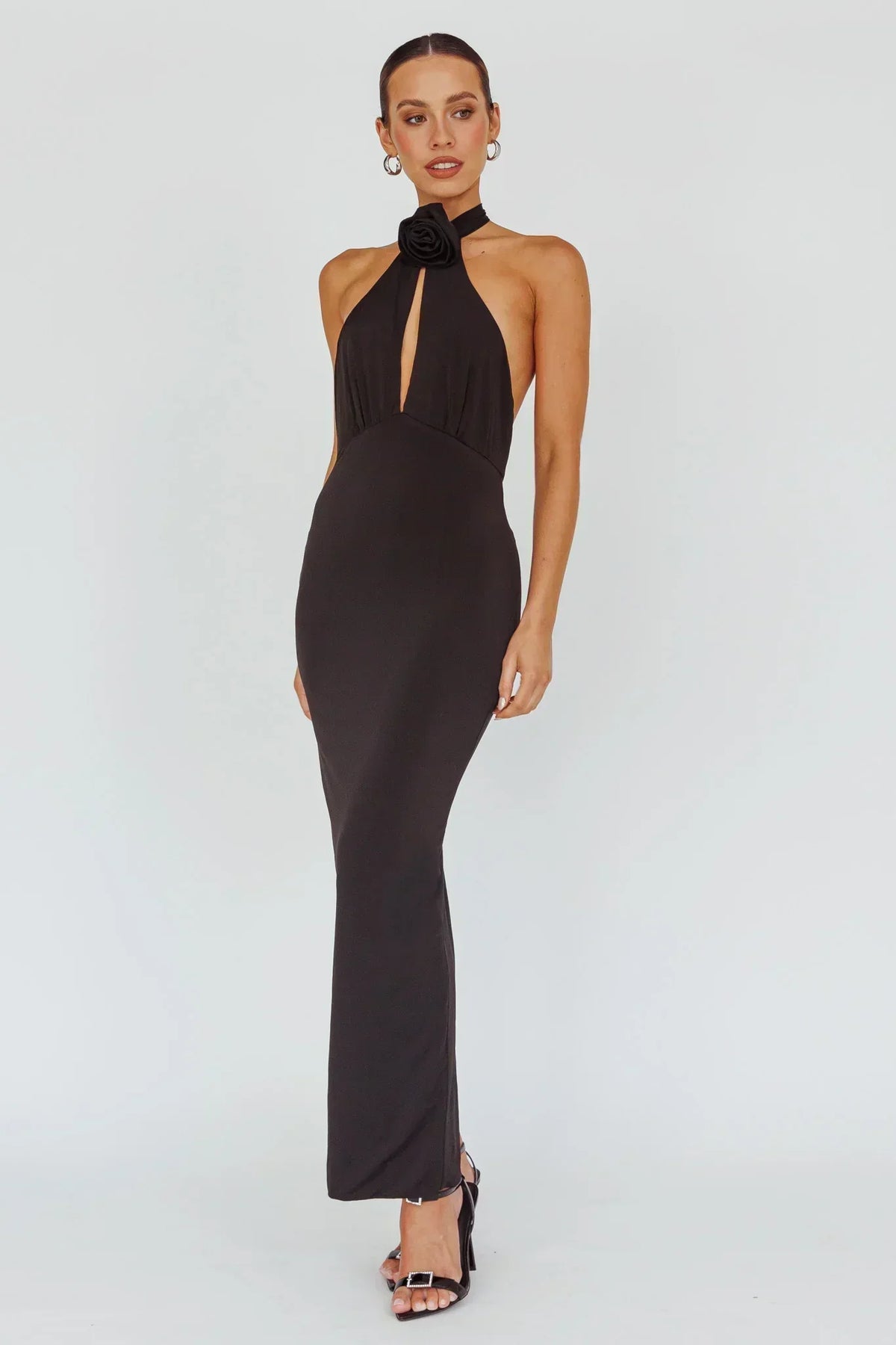 Robe Midi Simha Rose Halterneck Noire