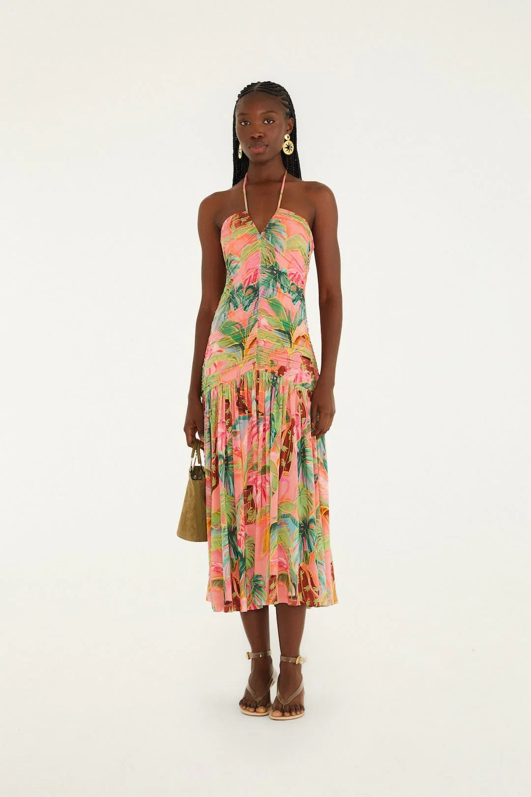 Soft Pink Pool Time Ruched Sleeveless Midi Dress