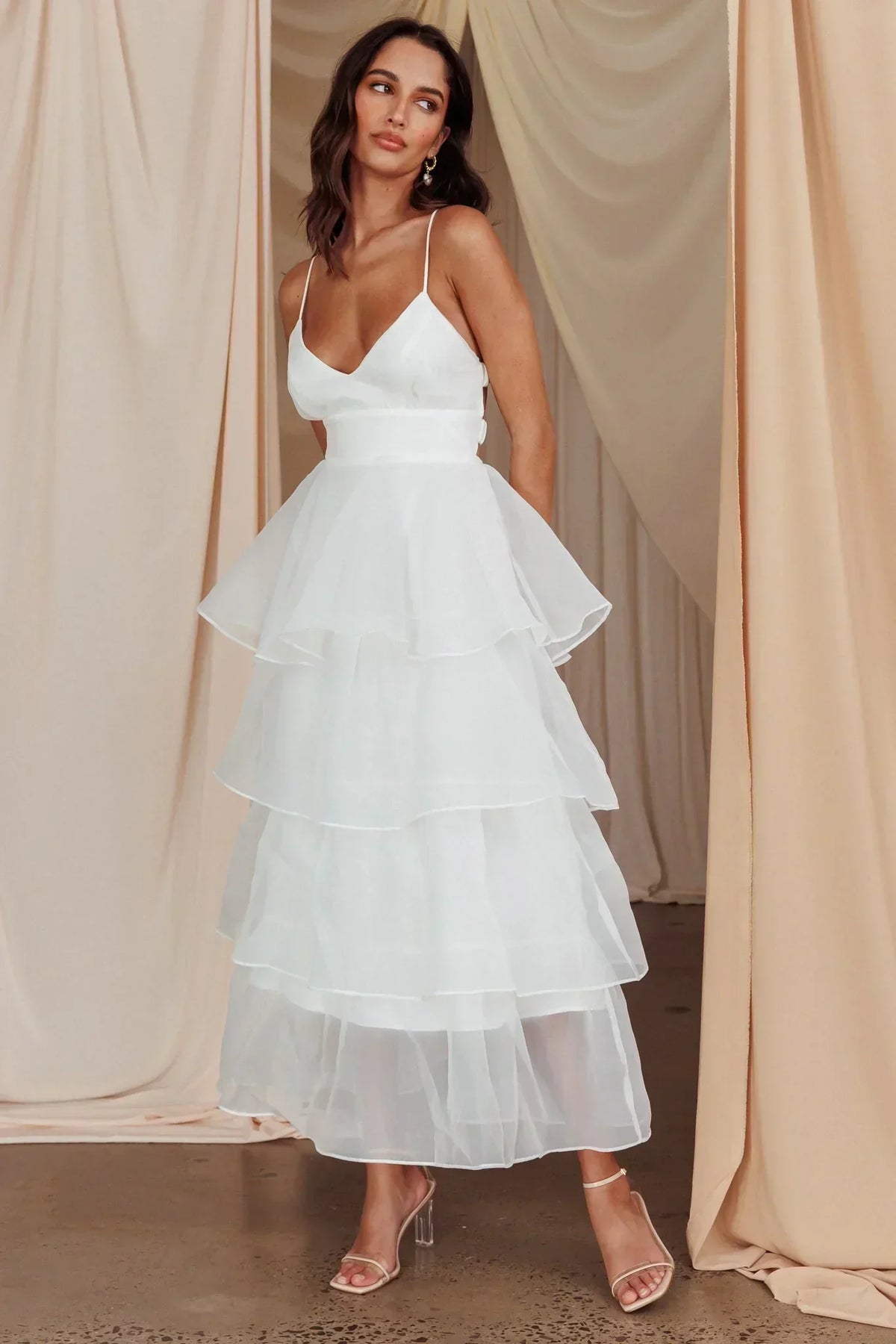 Robe Midi Étagée à Volants « Made For You » Blanc