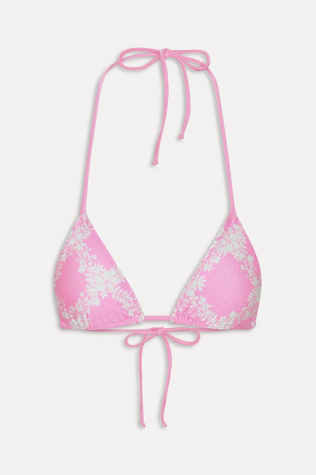 Haut de bikini triangle Nick Satin - Rose tropical à pois