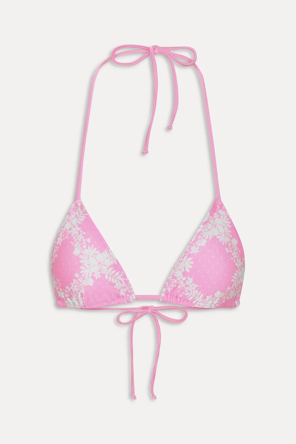 Haut de bikini triangle Nick Satin - Rose tropical à pois