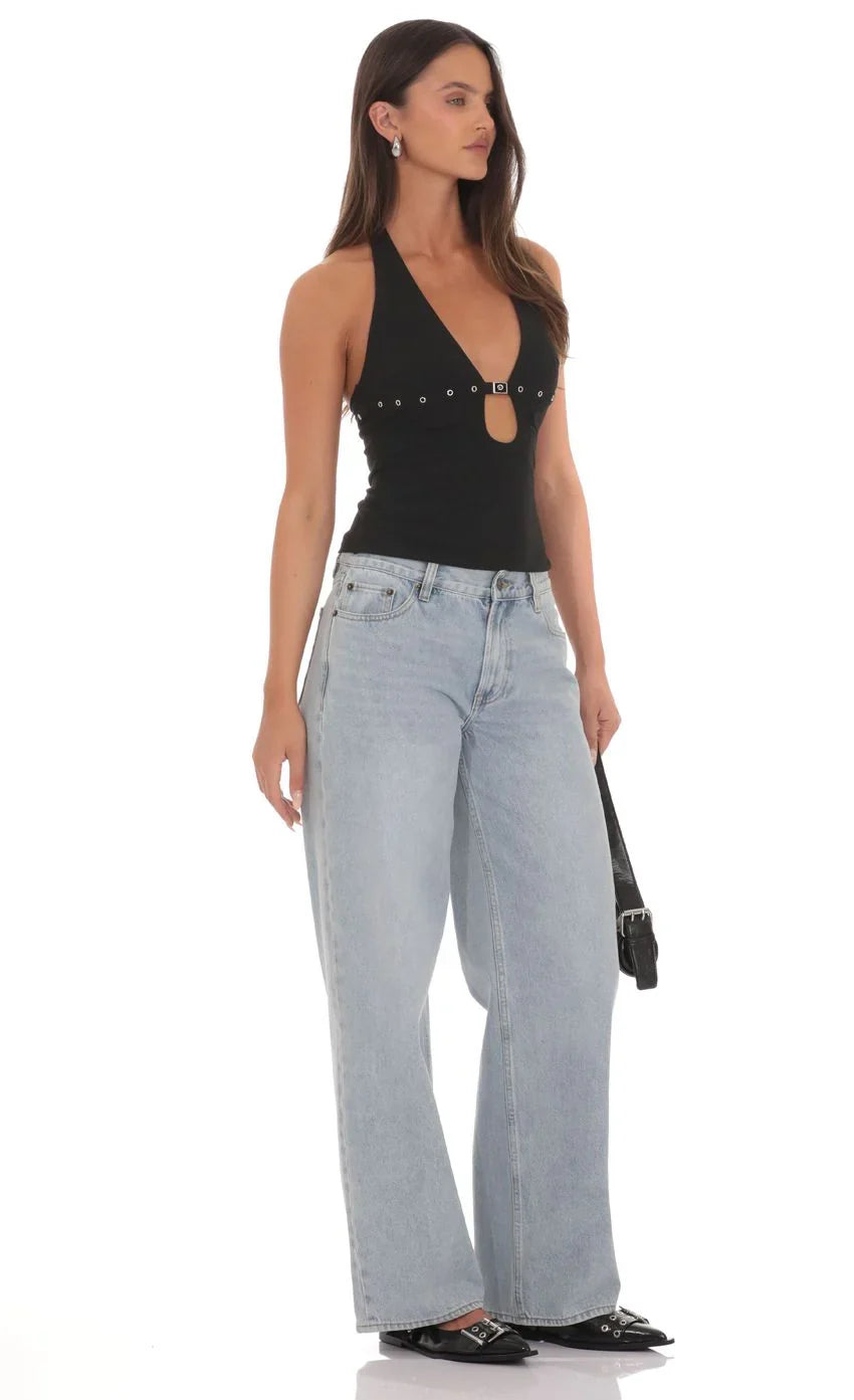 Haut à décolleté plongeant en V avec boucle décorative