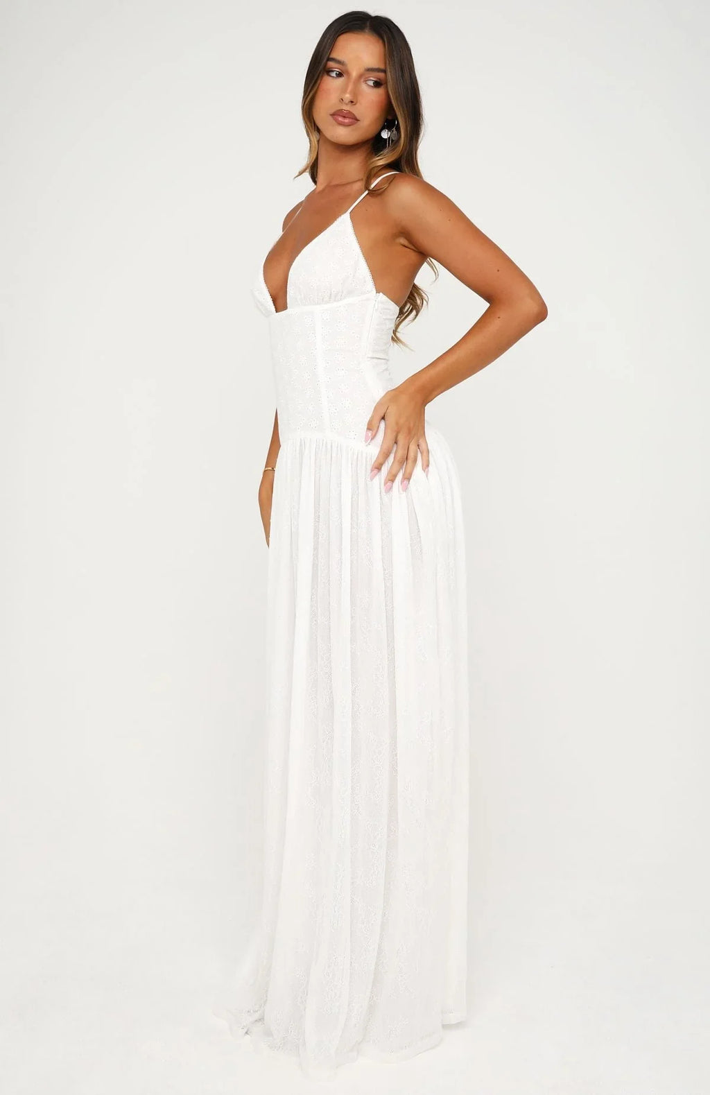 Robe longue brodée Sultry Shore blanc cassé