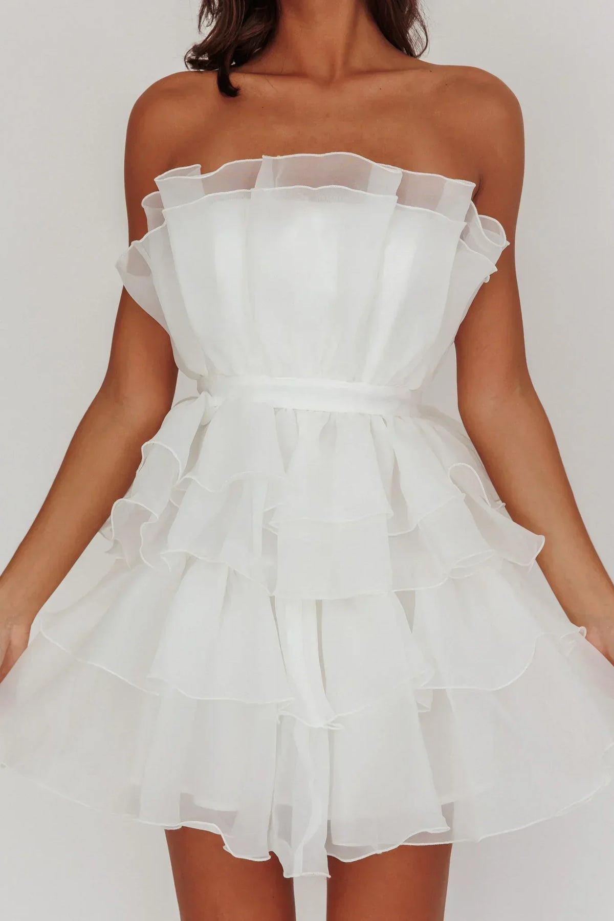 Mini-robe étagée en organza Bon Bon, couleur blanche