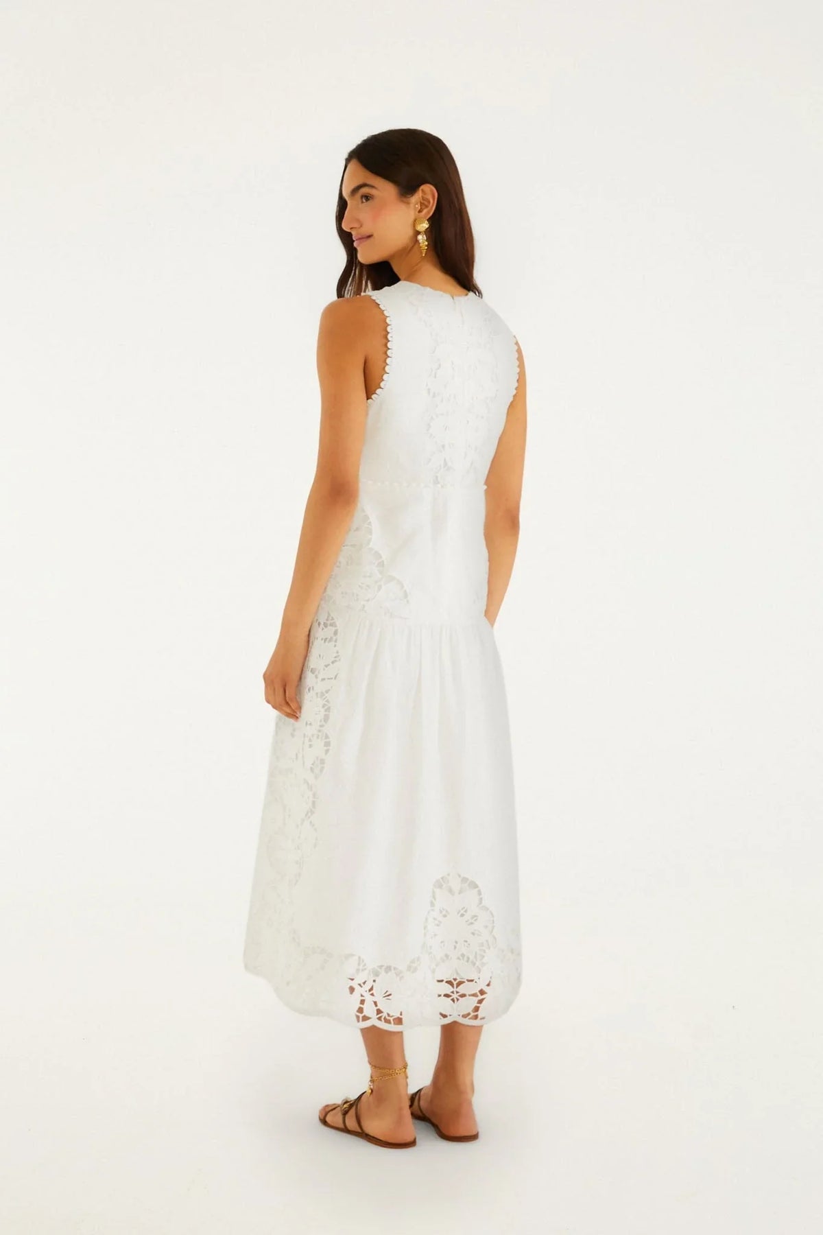 Off-White Richelieu V Neck Sleeveless Midi Dress