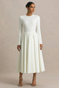Bellamy | Robe longue mi-mollet en tricot écru à col rond et manches longues