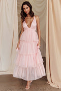 Robe midi à volants étagés Auguste couleur vieux rose