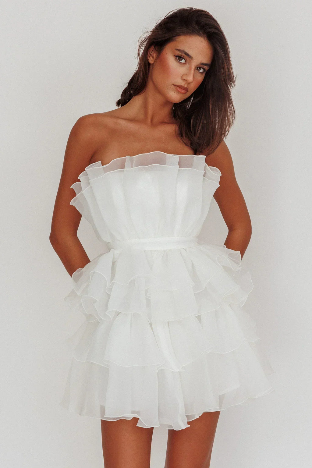Mini-robe étagée en organza Bon Bon, couleur blanche
