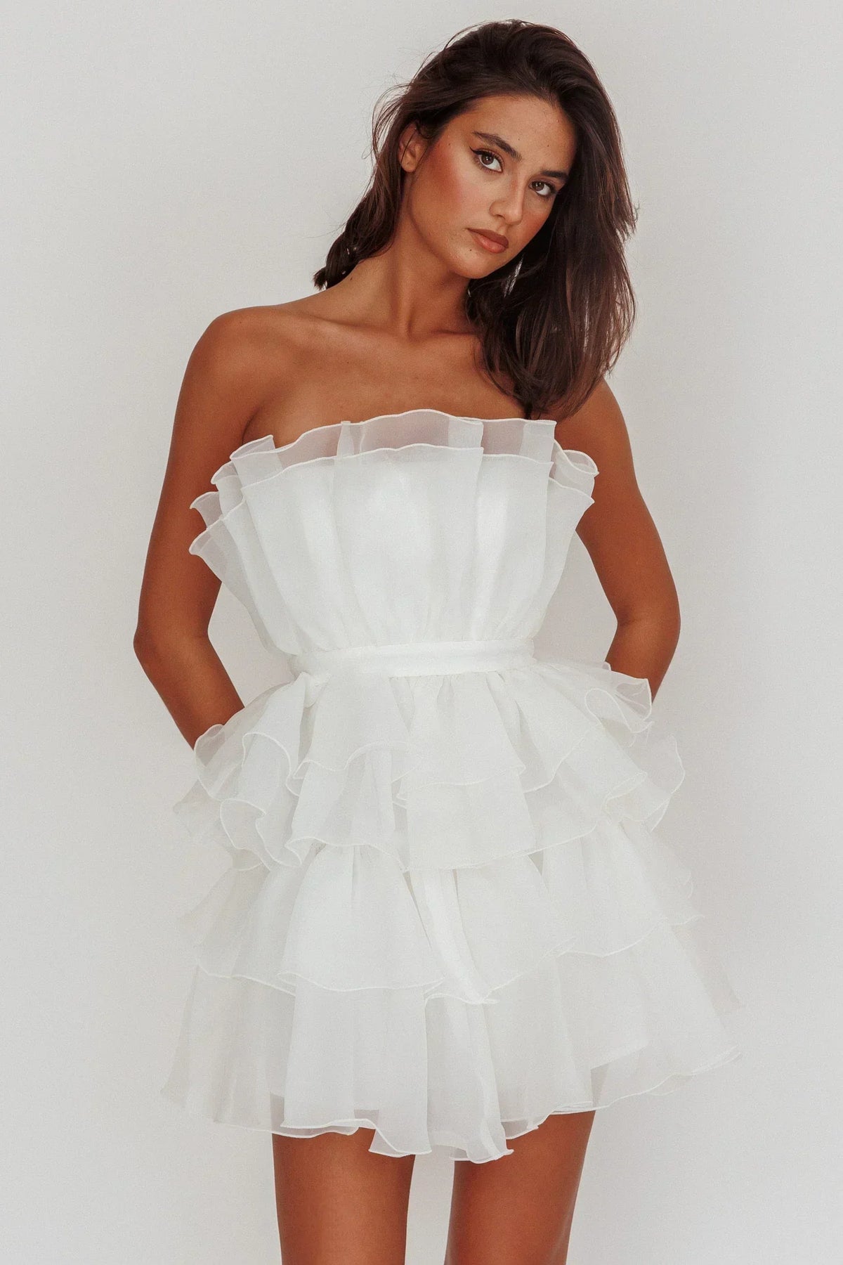 Mini-robe étagée en organza Bon Bon, couleur blanche