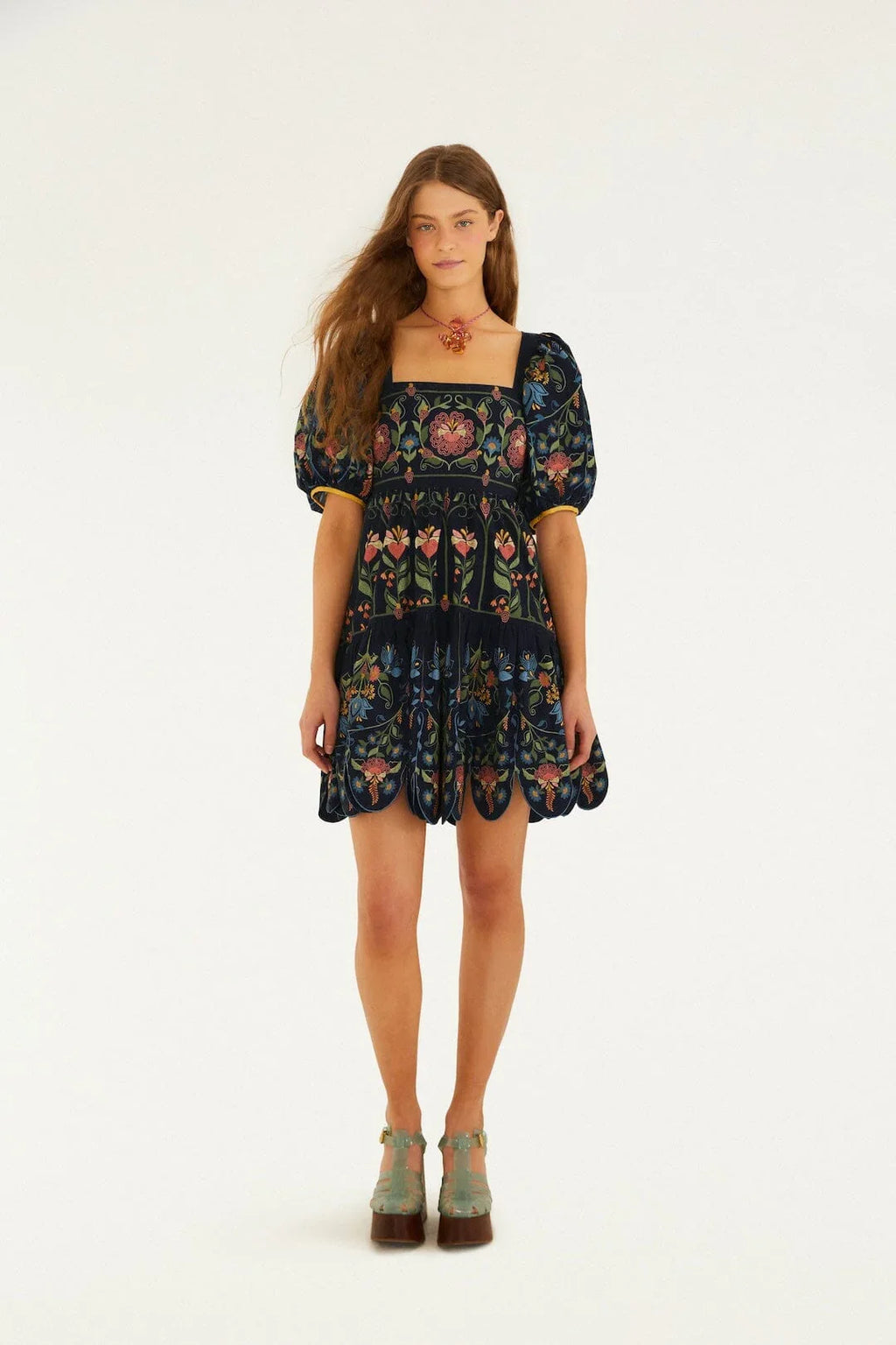 Mini-robe en coton biologique Garden cousue bleu marine