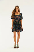 Mini-robe en coton biologique Garden cousue bleu marine