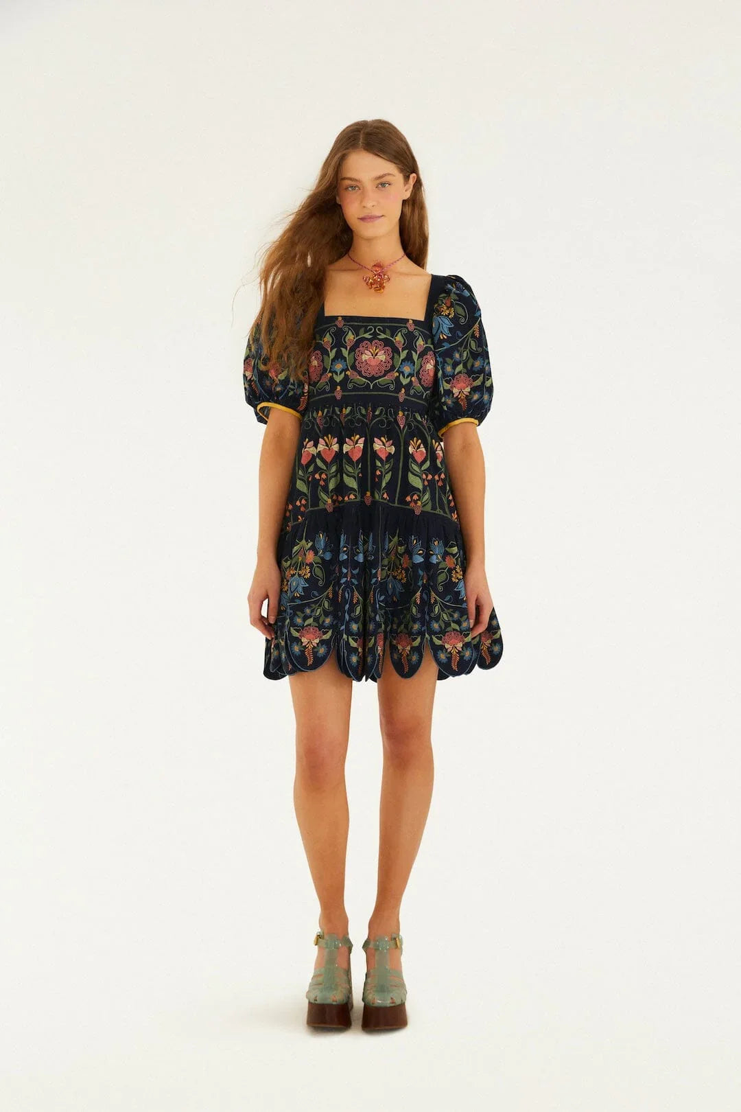 Mini-robe en coton biologique Garden cousue bleu marine