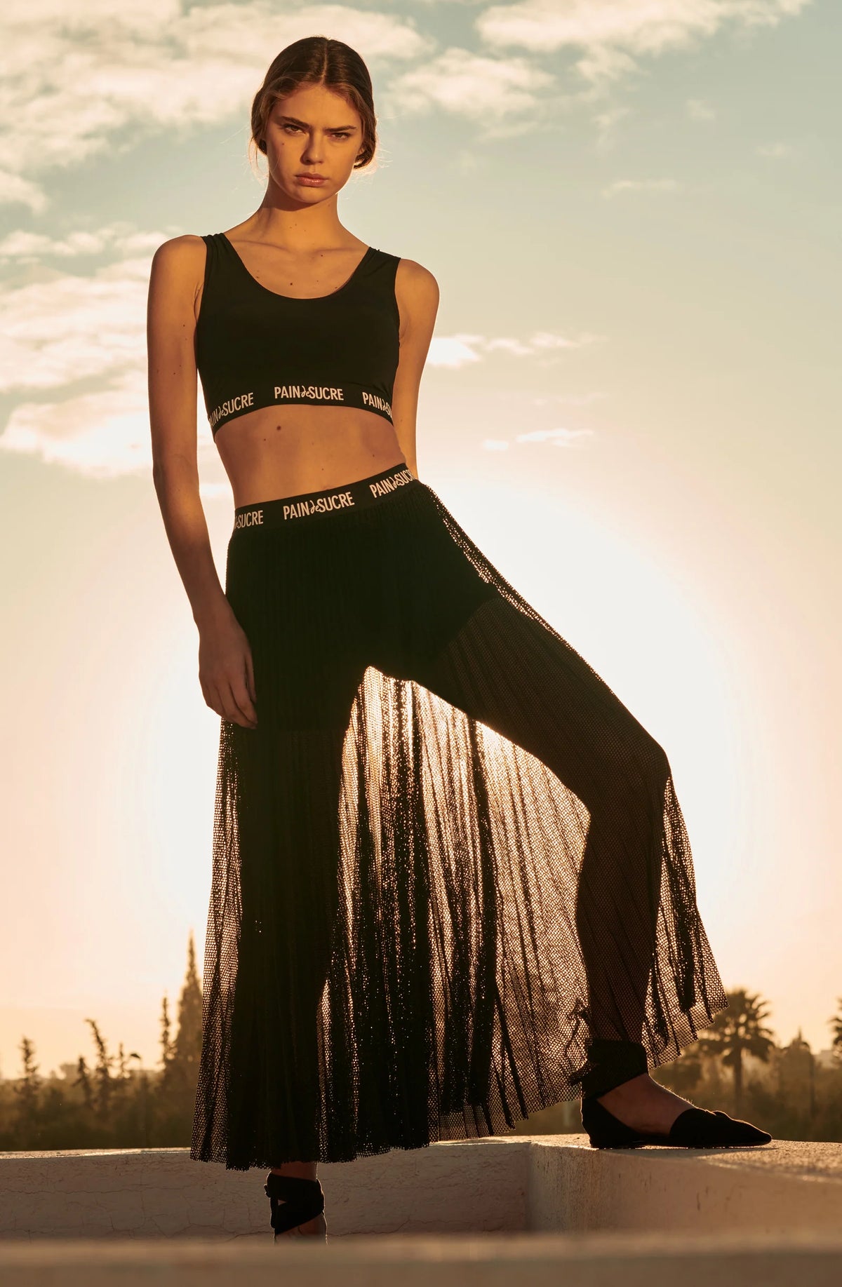 jann Black pleated maxi skirt
