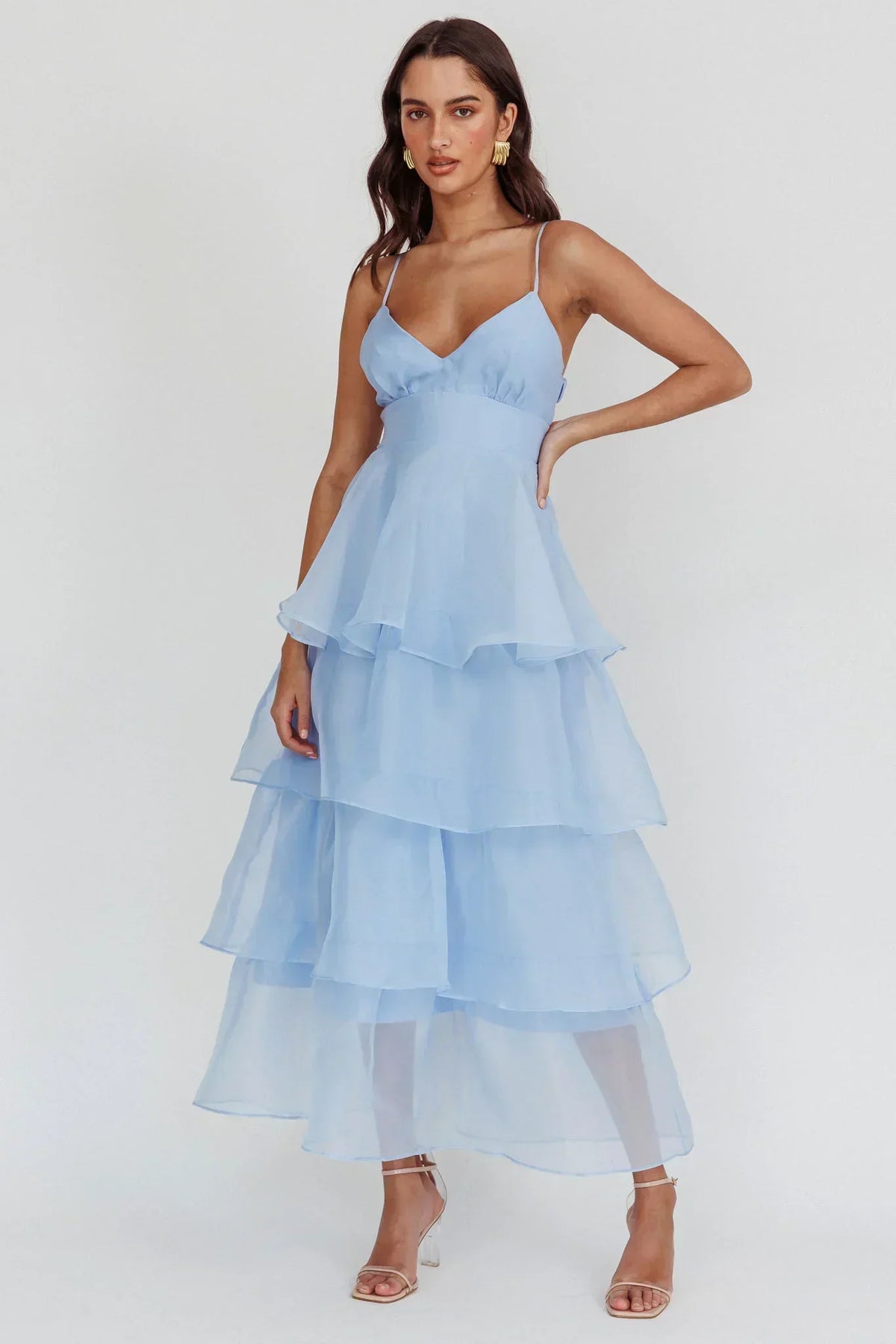 Robe midi étagée à volants Made For You bleue
