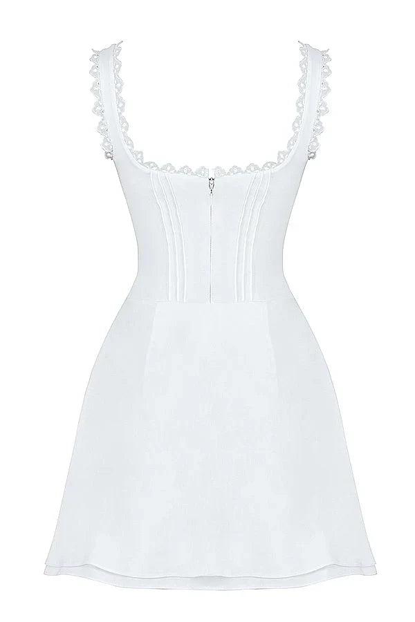 white pin tuck mini dress