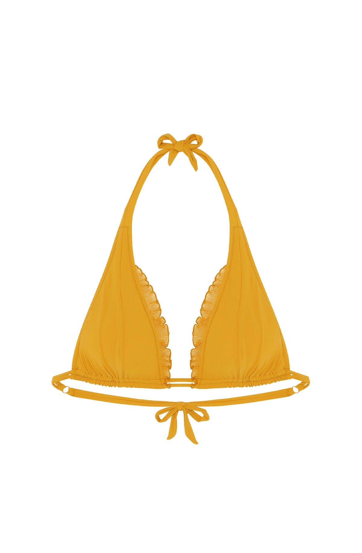 maelys Orange triangle bikini top with ruffles