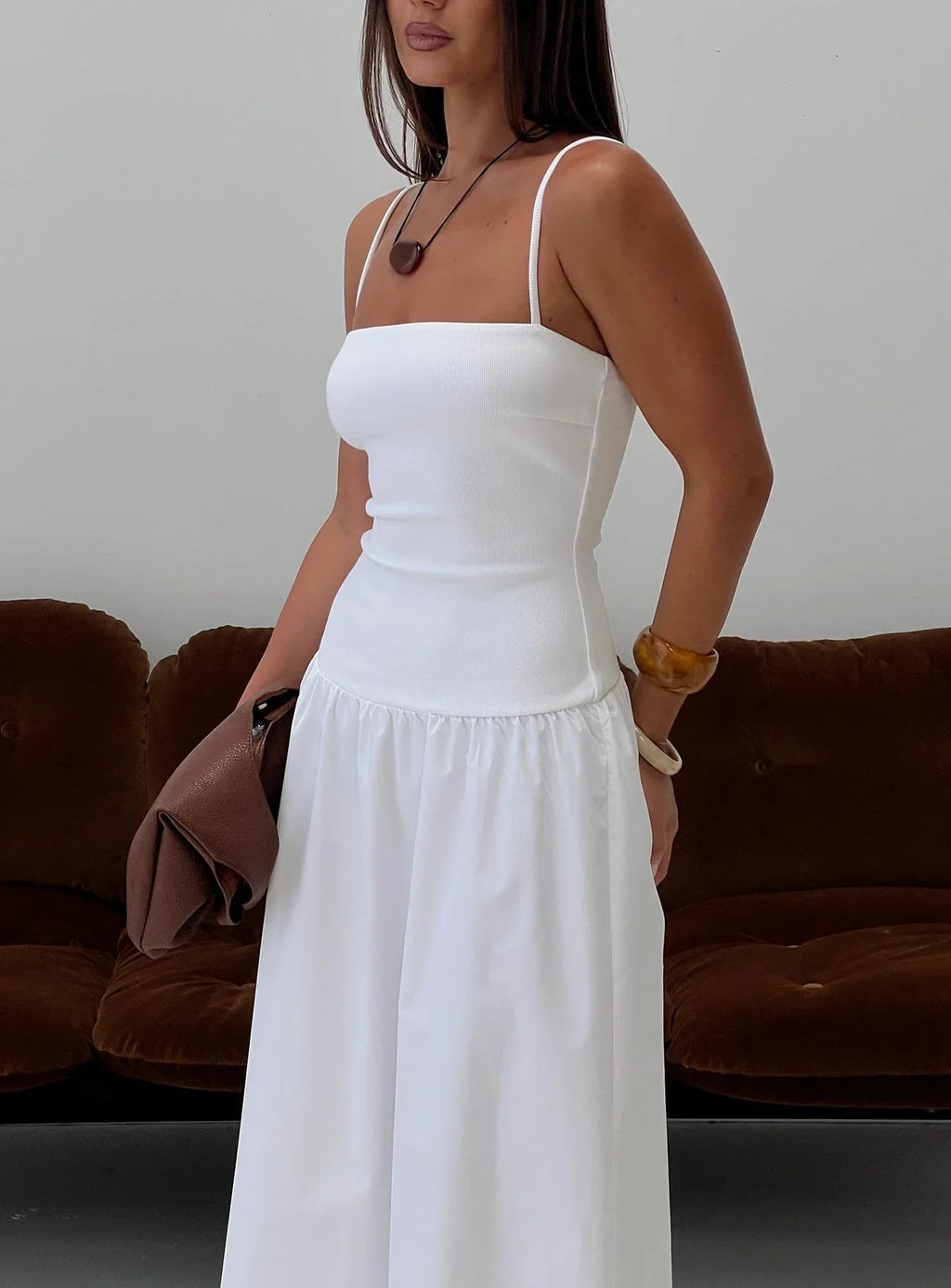 Robe longue en maille taille basse Erroll blanc