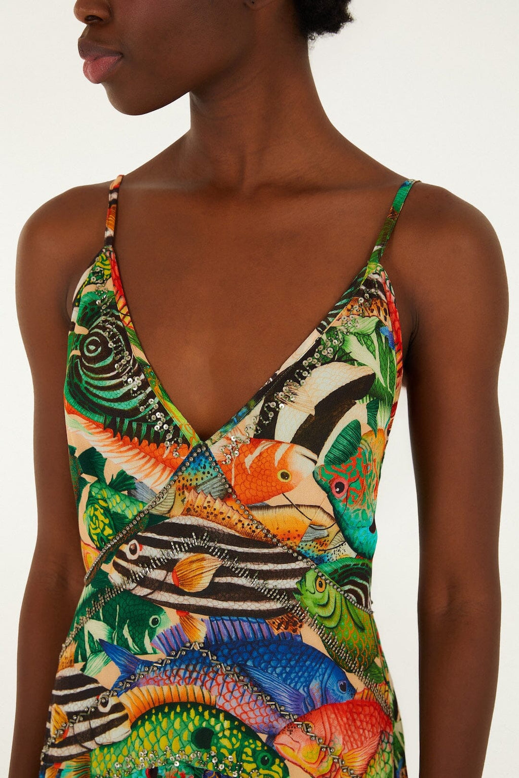 Robe midi sans manches multicolore poisson mer
