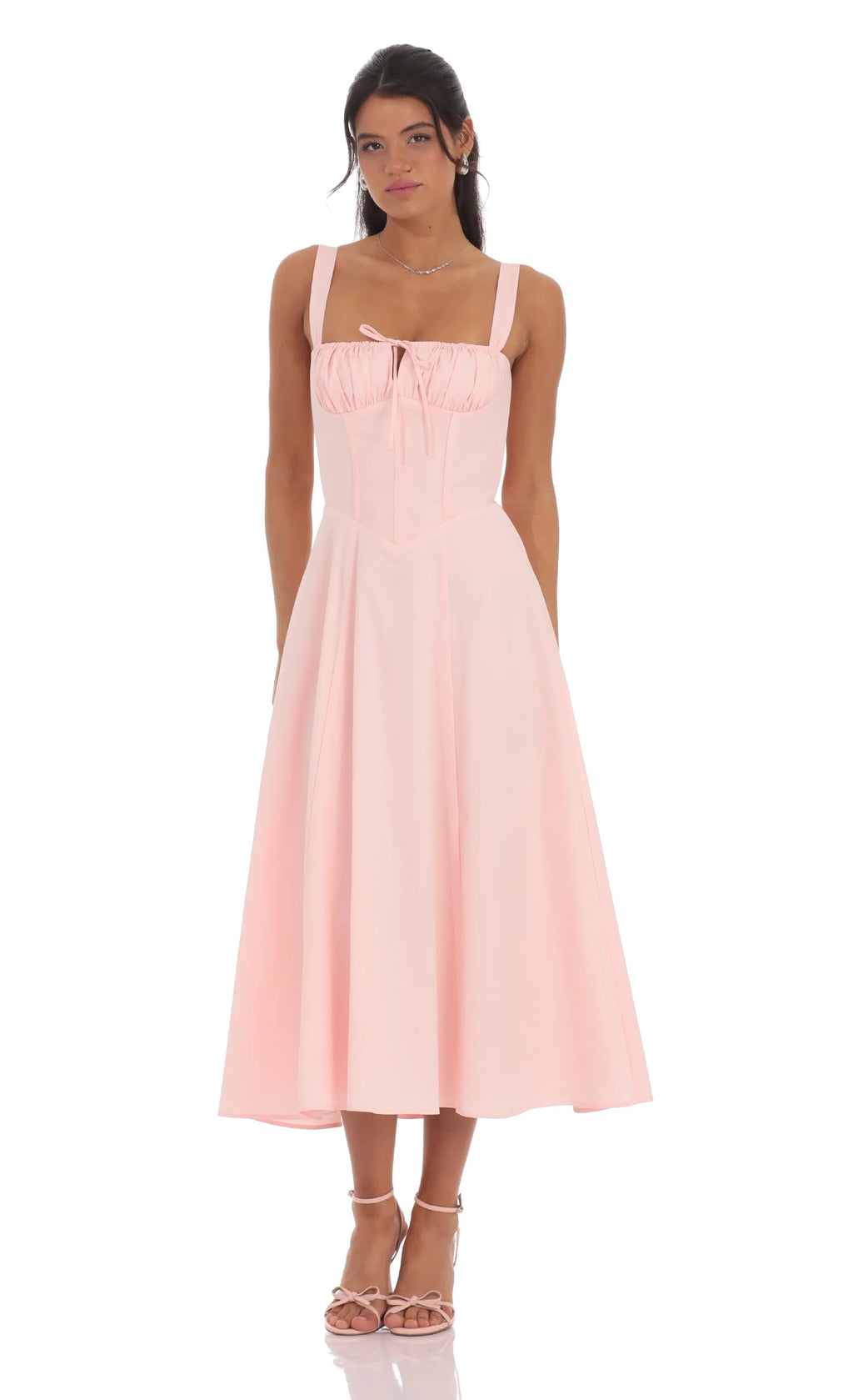Robe midi corset froncée rose