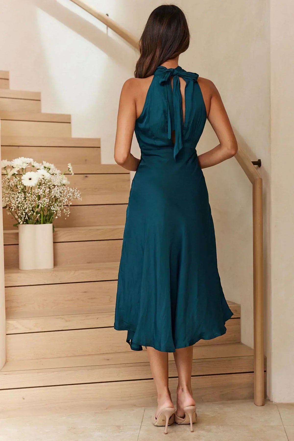 Robe midi fendue devant à col licou Promises Vert Forêt
