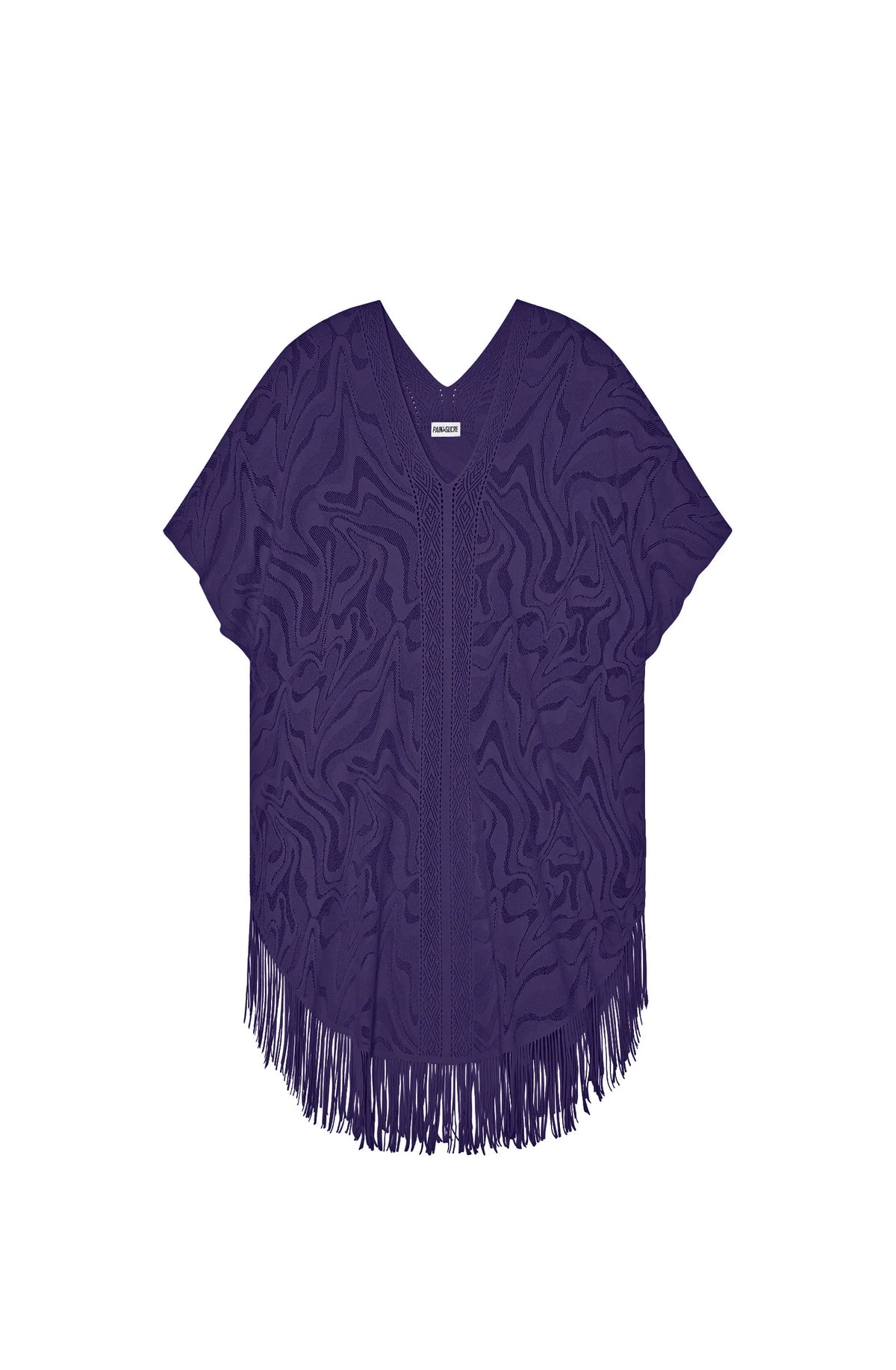 Tunique poncho à franges en dentelle rouge Madder de Pery
