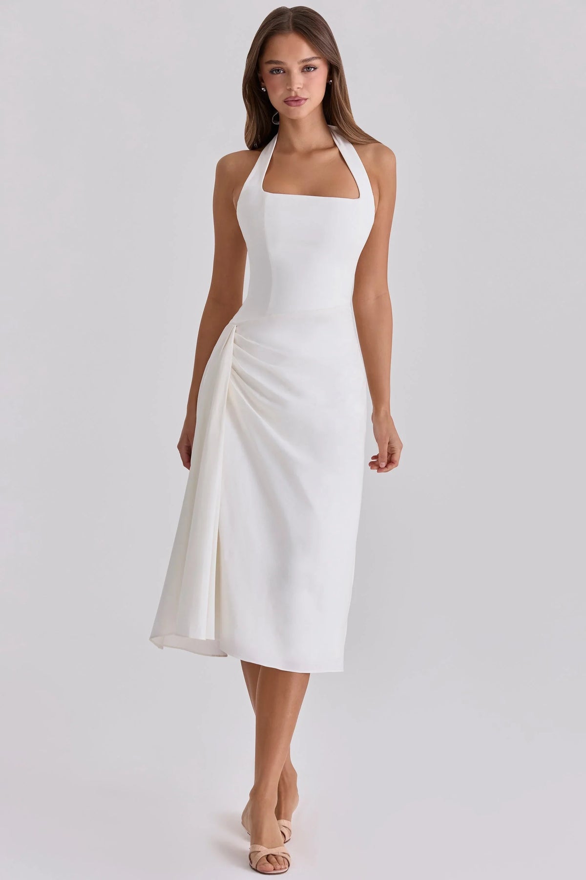 Robe midi en coton blanc à dos nu