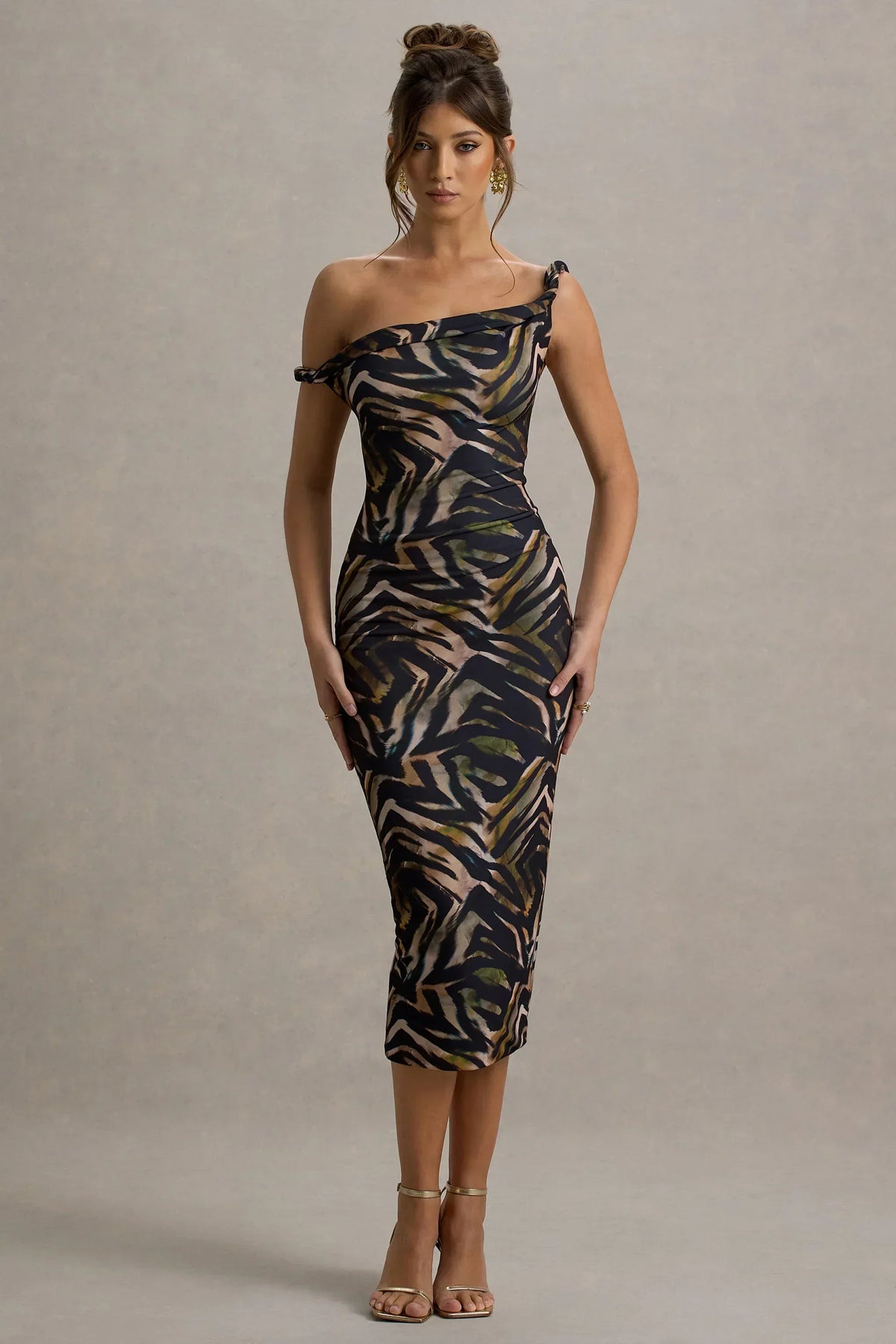 Nora | Robe midi asymétrique torsadée à imprimé zèbre