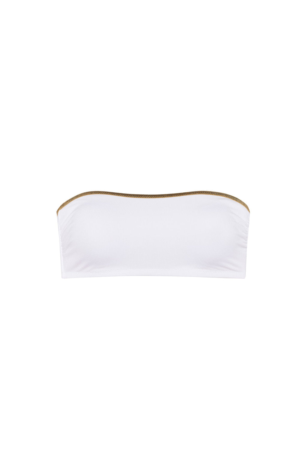 lida White and Lurex ribbed knit bandeau bikini top