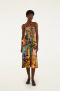 Multicolor Tropical Painting Midi Dress