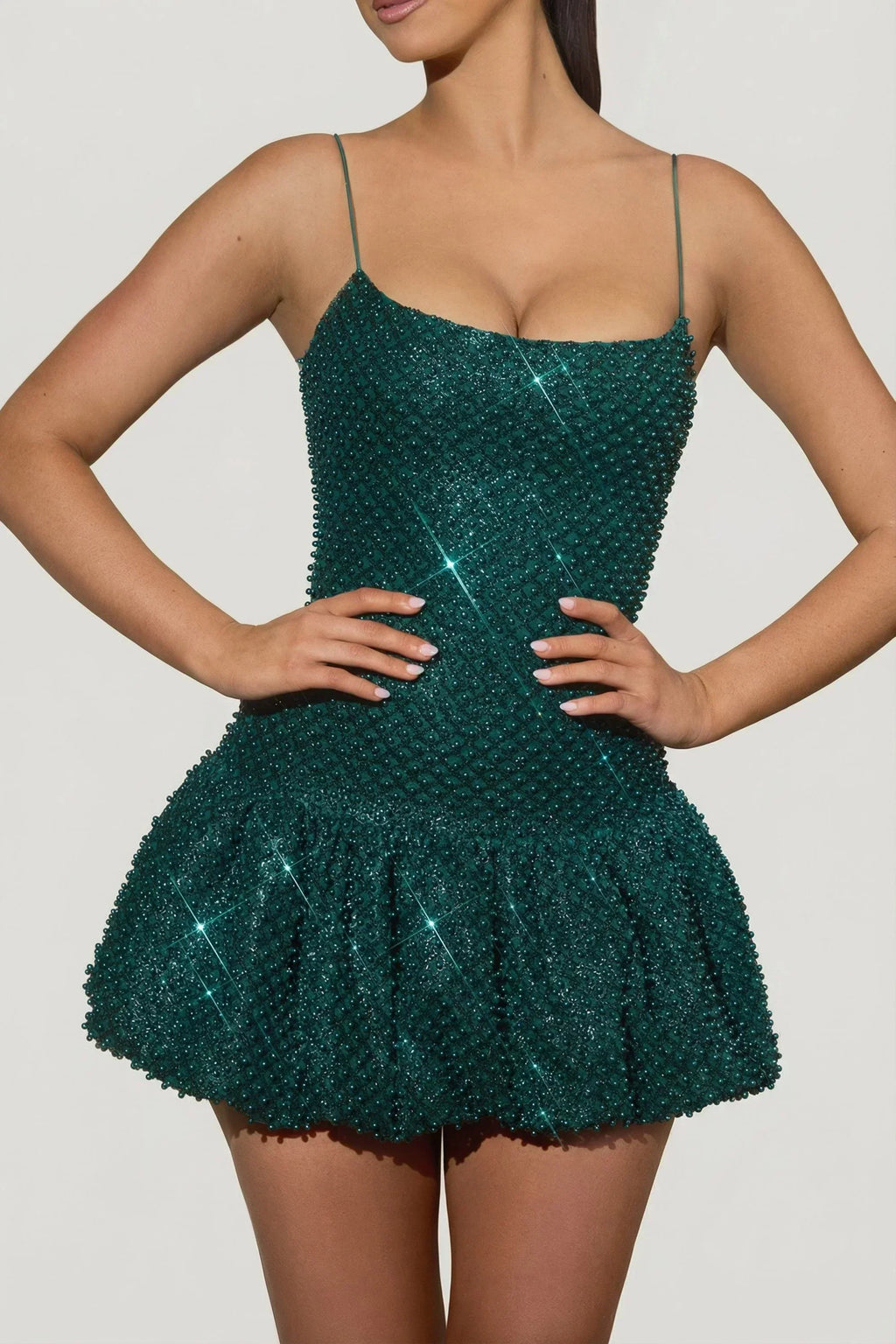 Mini-robe à ourlet bulles ornée vert sarcelle