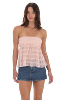 Haut bustier babydoll smocké rose