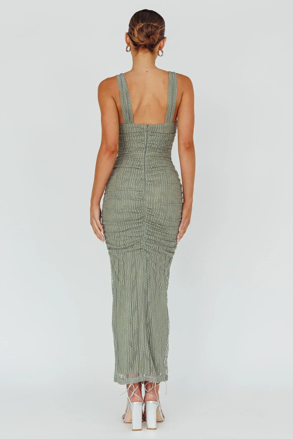 Robe midi en maille brodée Oliana Fougère