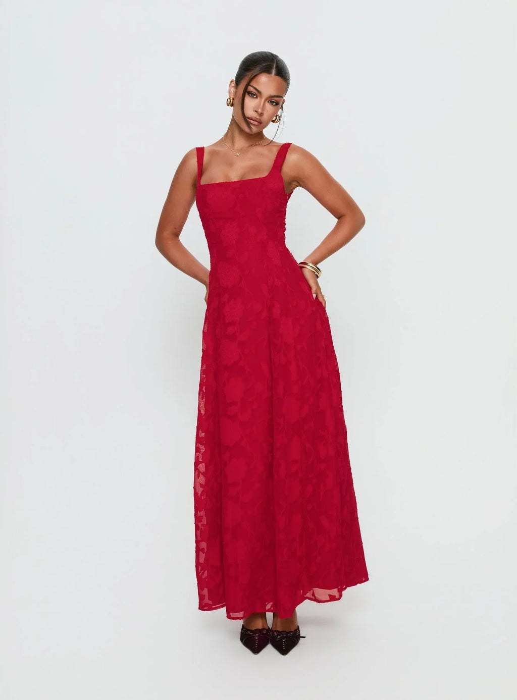 Robe longue Margaux Burnout rouge