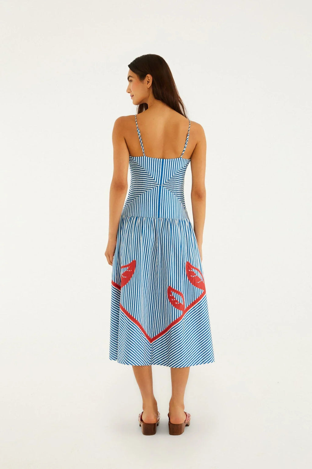 Robe midi sans manches rayures ciel bleu