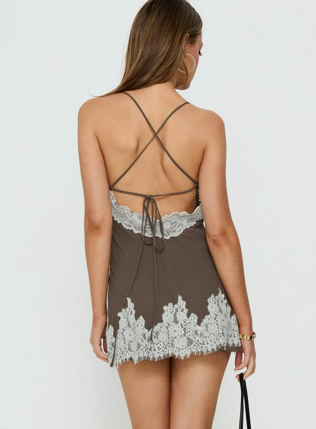 Mini-robe nuisette en dentelle Call My Lover marron / crème