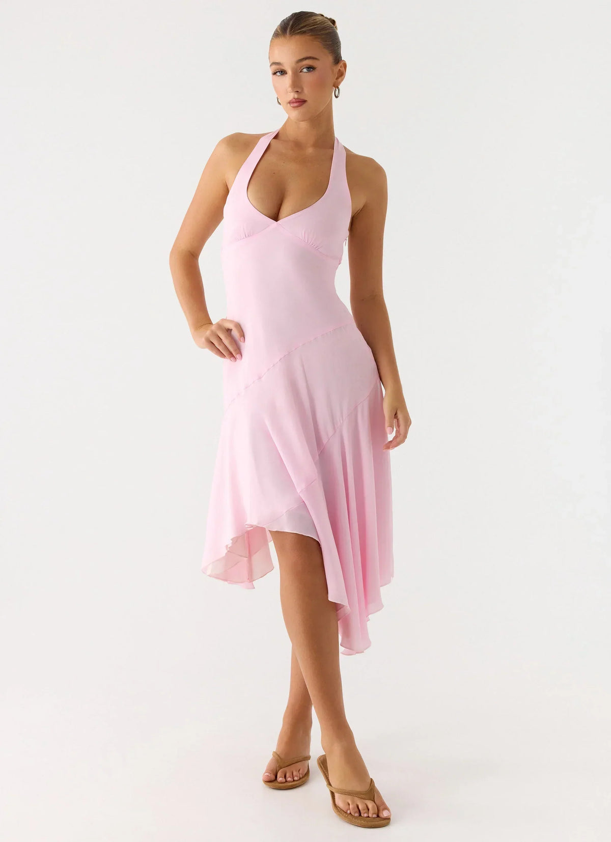 Robe midi asymétrique Faelie à col nu - Rose