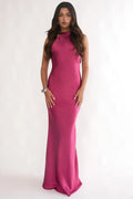 Robe longue Saphirra à dos ouvert et ample, coloris baie