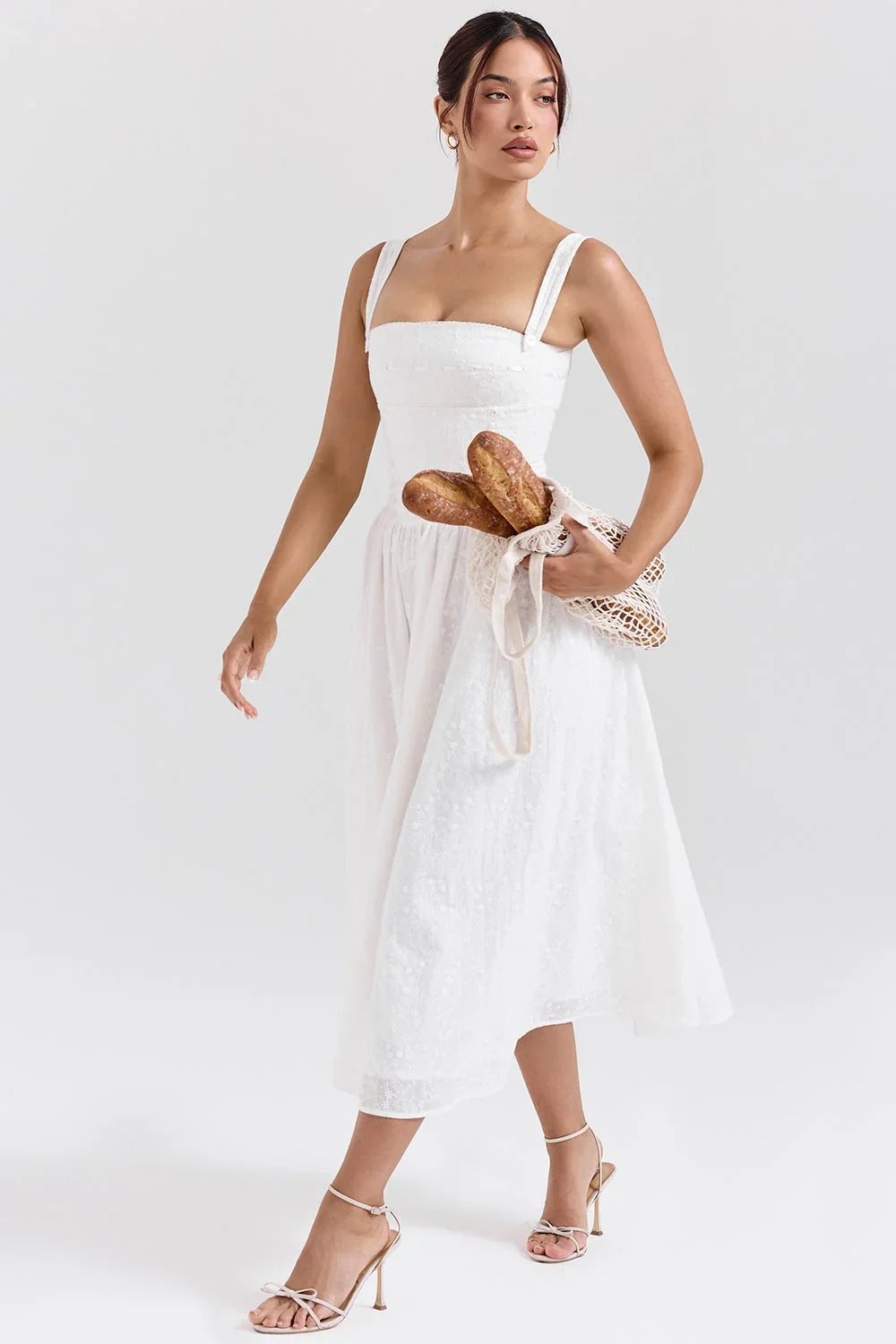 white broderie anglais midi sundress
