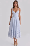 Robe longue midi broderie anglaise en dentelle jacinthe + coton