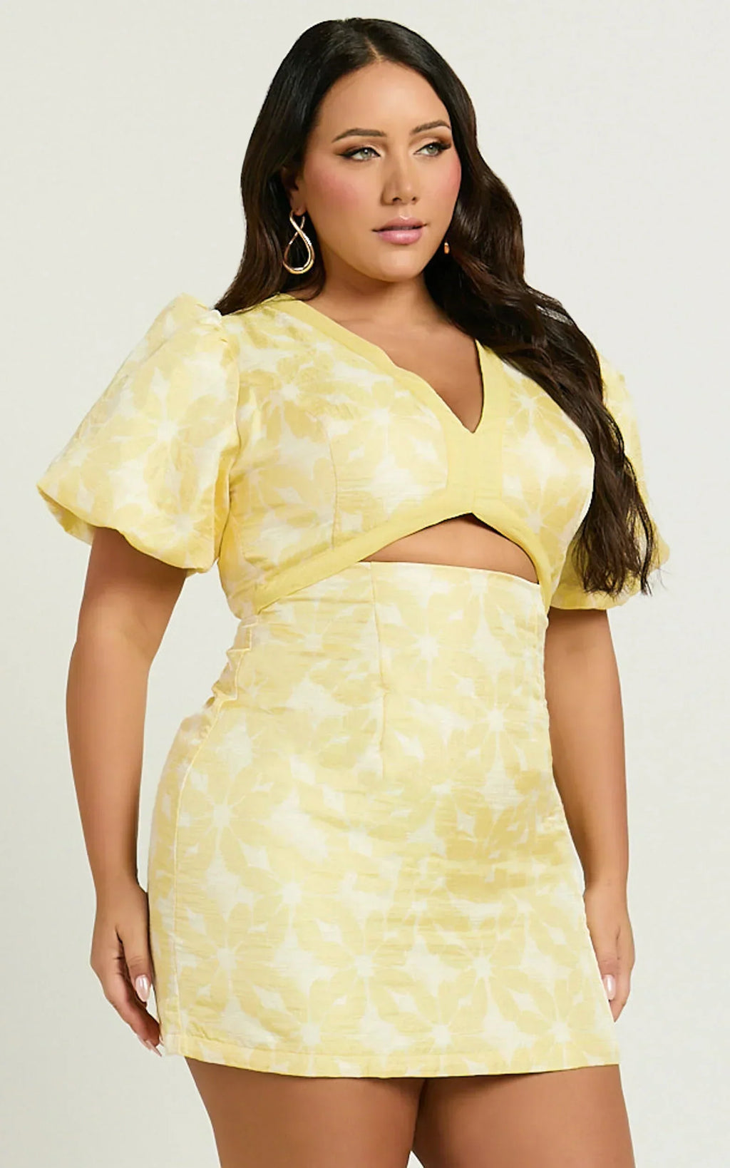 Robe Courte Diana - Robe Courte Jacquard Manches Courtes Découpée Citron
