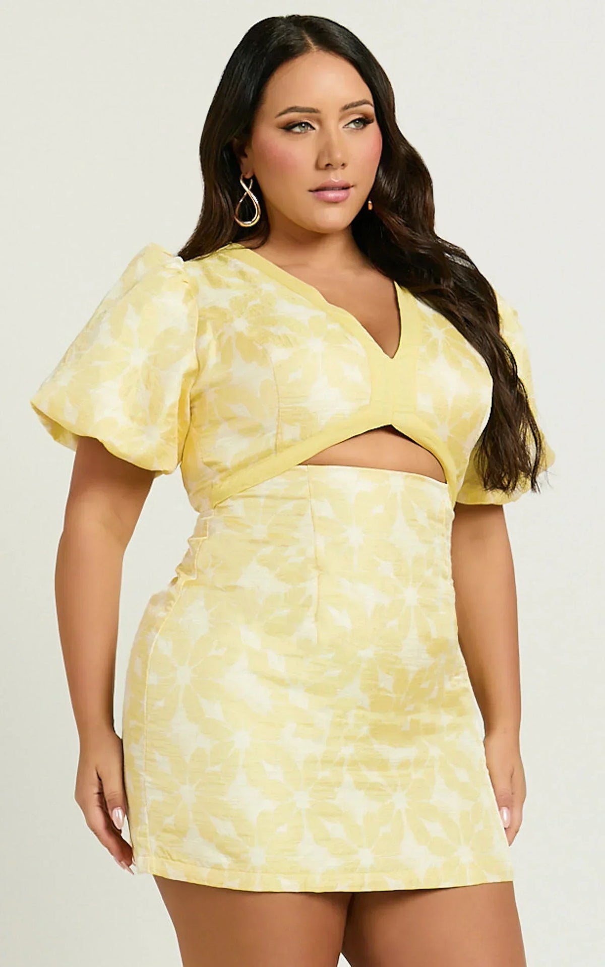 Robe Courte Diana - Robe Courte Jacquard Manches Courtes Découpée Citron