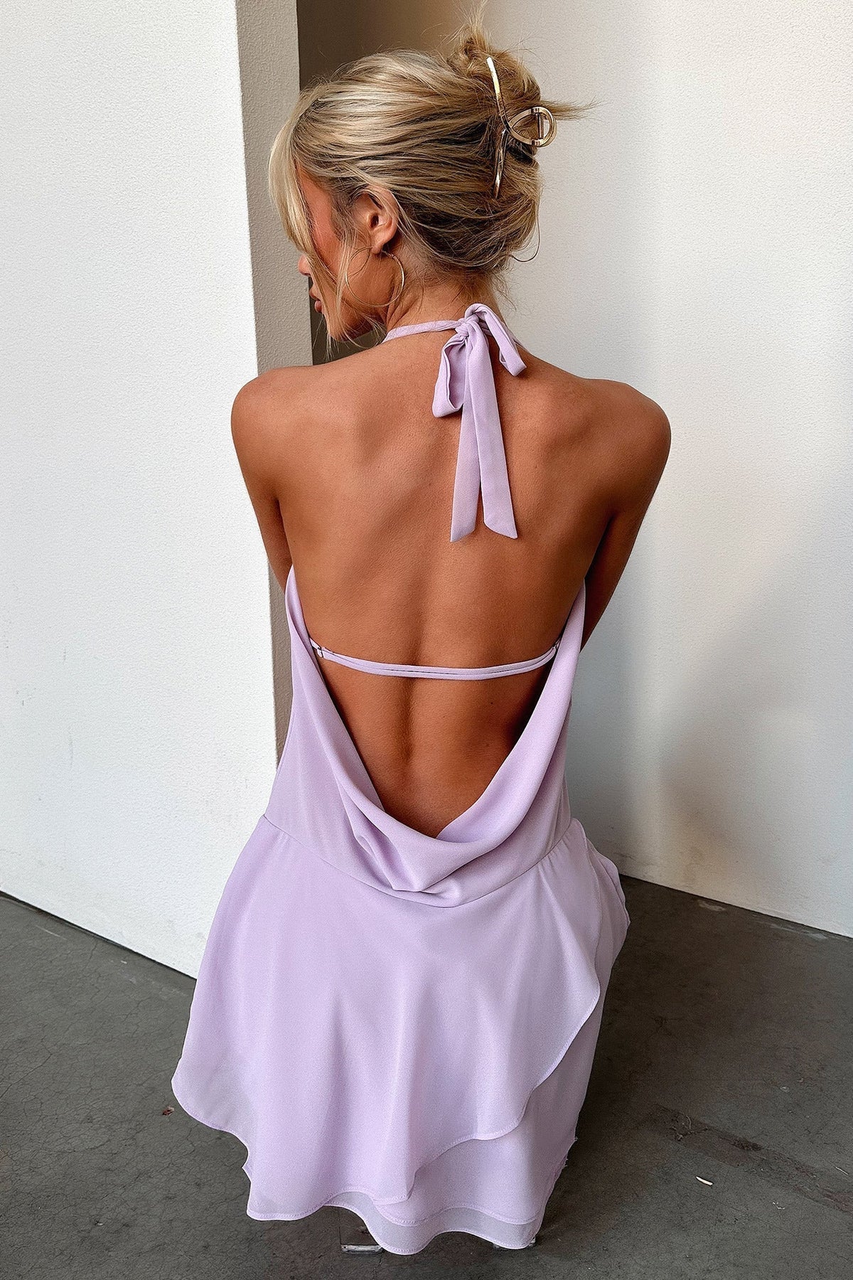 Mini-robe Cleo à col bénitier et décolleté plongeant - Lilas