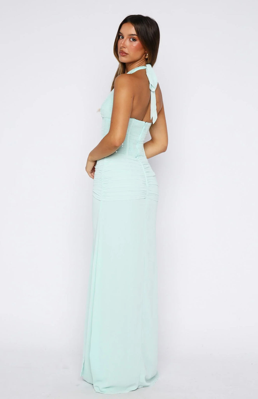 Robe longue à sequins « Dance Floor Diva » bleu ciel