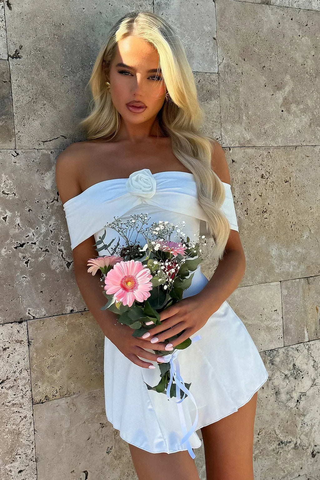 Mini-robe Kirsten épaules dénudées - Blanc