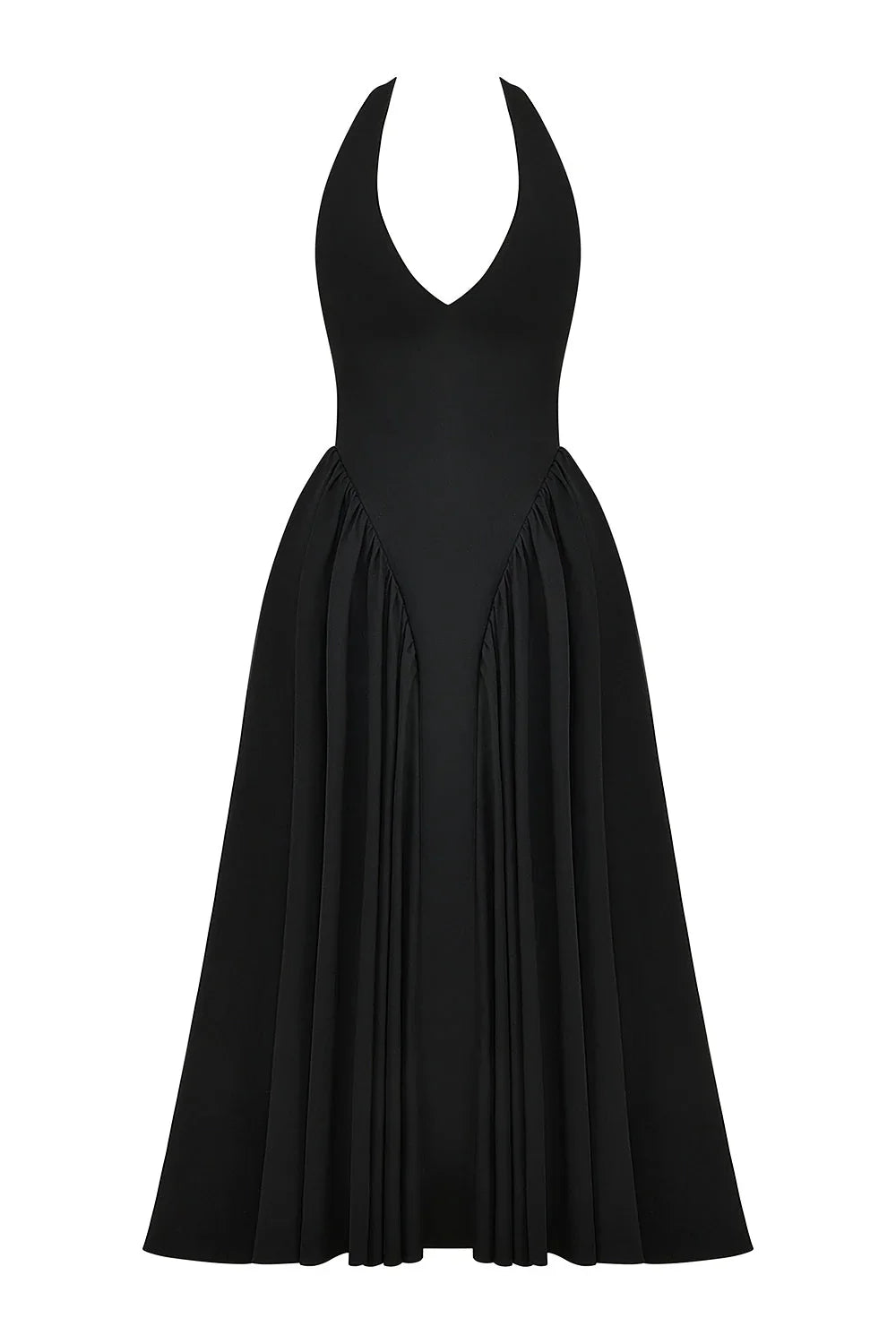 black twill halter midi dress