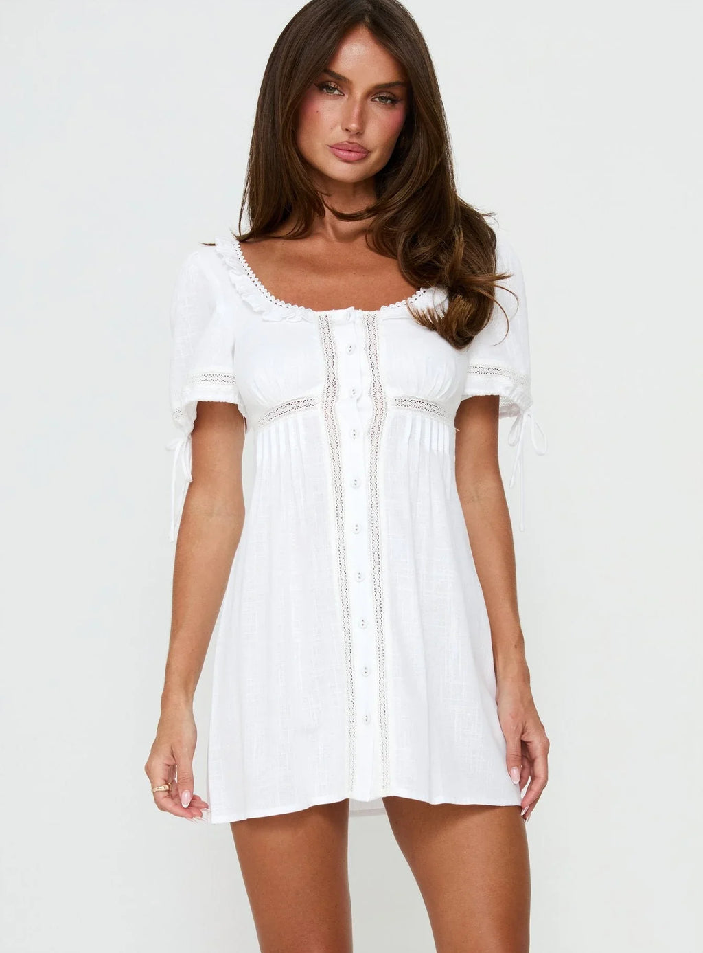Mini-robe plissée en dentelle Indianah blanche